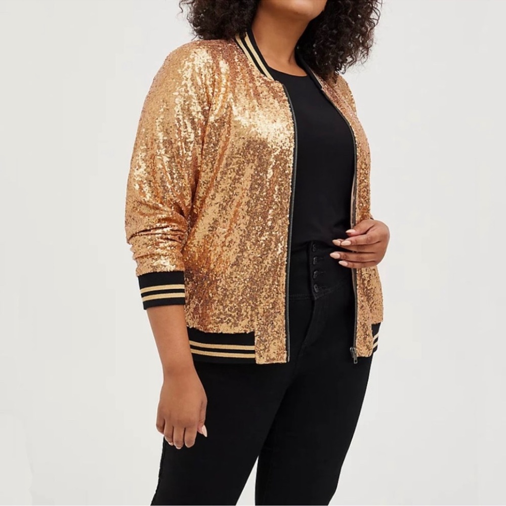 Torrid Gold Sequin Bomber Jacket